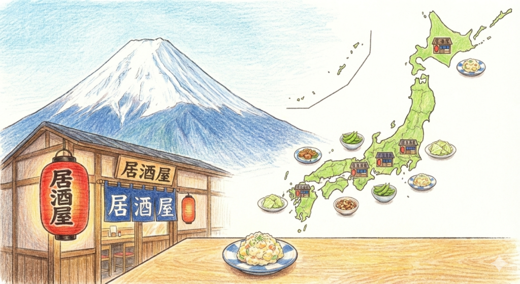 izakaya and mt.fuji image, otoshi explained