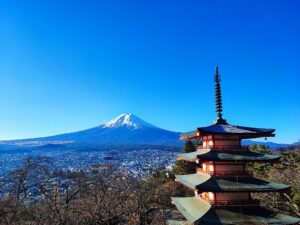 view from observation deck, arakurayama sengen park chureito pagoda
