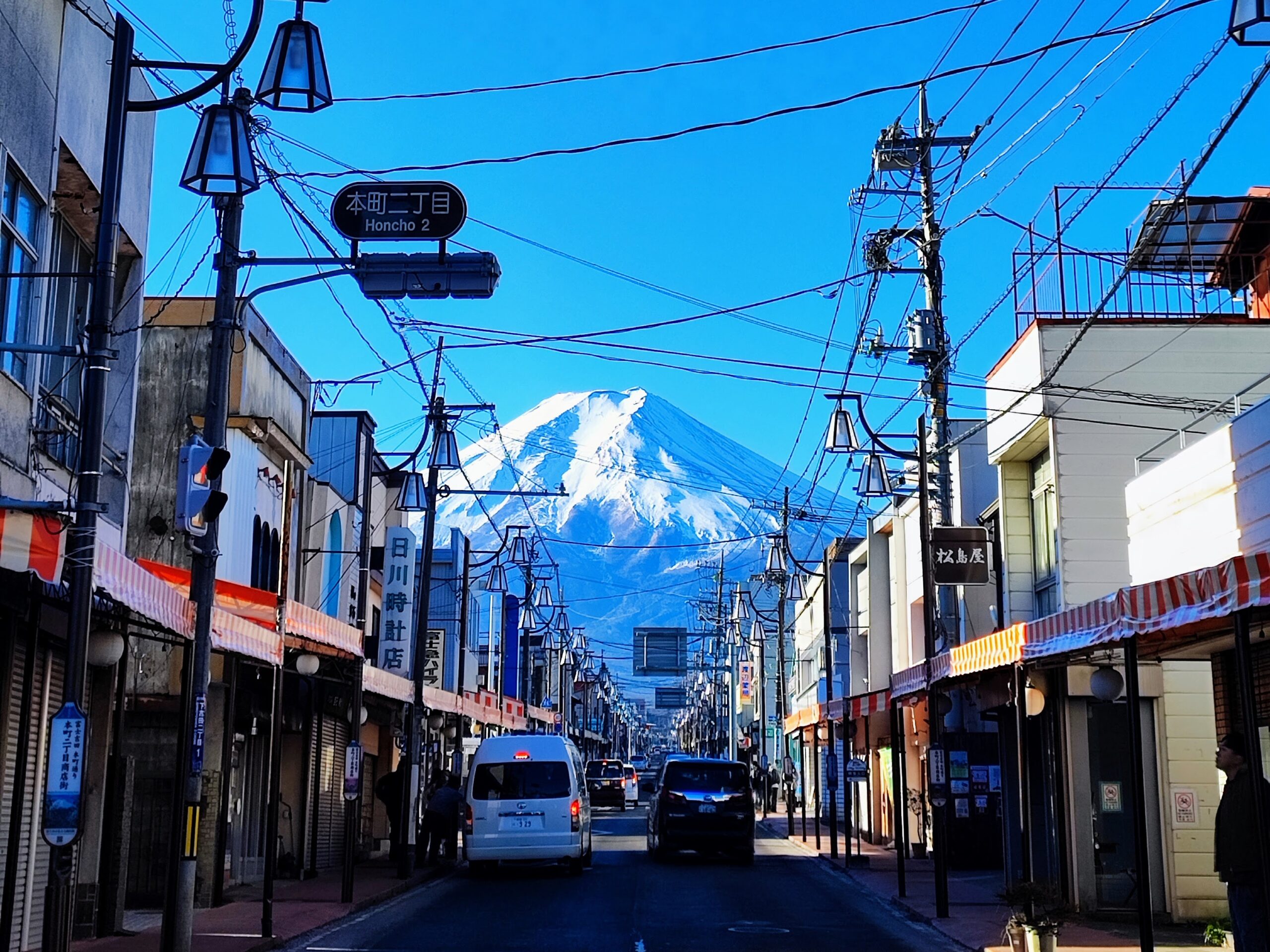 Honcho street fujiyoshida mt.fuji, retro street, mt.fuji view